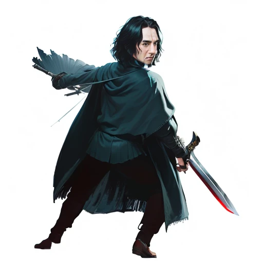 a cartoon of a man with a sword and a cape, angry character wielding a sword, wielding a sword, kylo ren, carrying swords on his back, wielding a sword and shield, wielding a longsword, dramatic wielding sword pose, while holding a sword, severus snape, speedpaint, drawn with photoshop, aragorn, swordsman