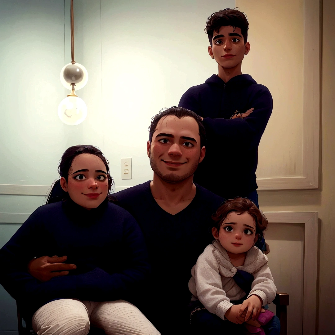 there are three people sitting in a chair with a , powder Nándor Katona, happy family, by Alejandro Obregón, instagrampost, I agree with you, family portrait, by Luis Molinari, by Pablo Carpio, by Amélia Peláez, aykut aydogdu, by Emma Andijewska, by Luis Miranda