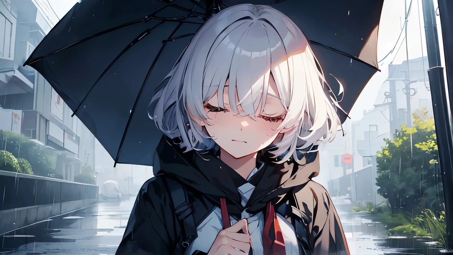 Rainy Sky、The umbrella covers my eyes、Crying face、Shortcuts、Anime Style