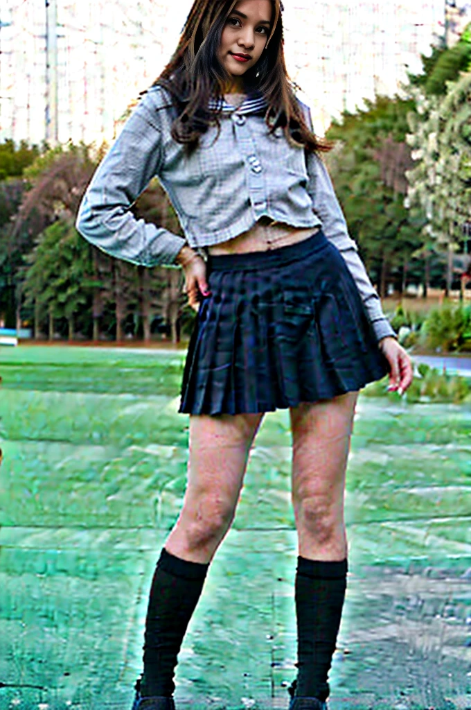 Nsfw, very very very y girl, brunette hair, parted hair style, 18 years old, wearing , holding a school bag, school skirt, knee high stocking, night time vibes, out side, stars showing, basketball court background, standing under street light,