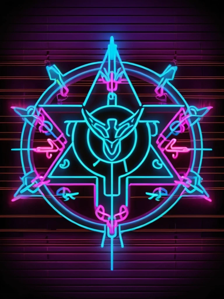 satanic background, neon light, symbology style