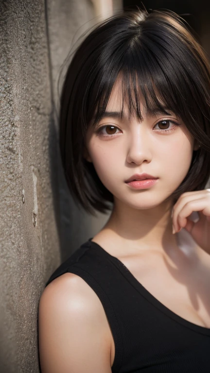 ((night、Drunk girl sleeping in an alley)), (High resolution:1.3), (16K, Realistic, RAW Photos, Best image quality: 1.4), Japanese, (One Girl), Beautiful Face, (Lively Faces), (Black-haired、short hair:1.3), Beautiful Hairstyles, Realistic eyes, Beautiful and exquisite, (Realistic Skin), Beautiful skins, charm, High detail, Golden Ratio, Highly detailed cute girl,(20-year-old), Flash photography