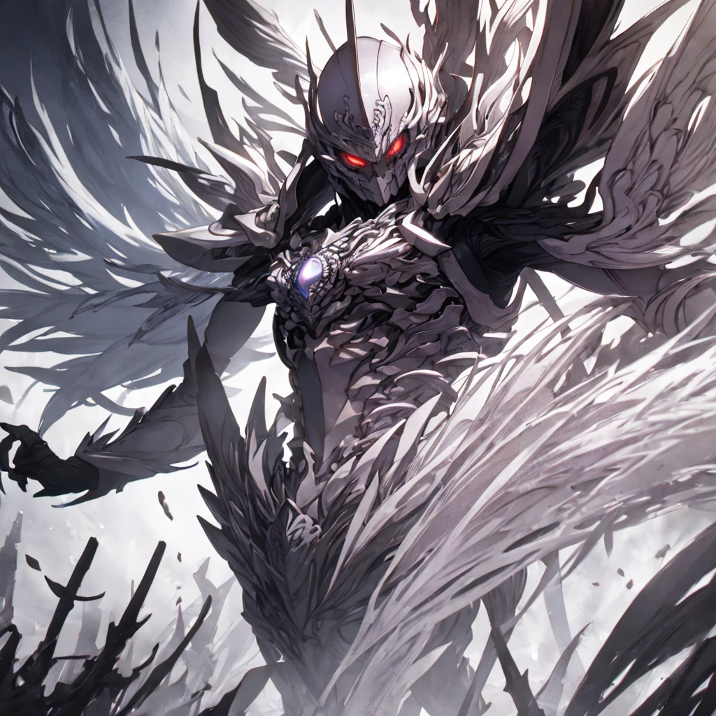 masutepiece, Highly detailed CG unified 8K wallpapers, 8K UHD, Digital SLR, High quality, clean, Best Illumination, God in white armor, one white winged, Glowing eyes, Cinematic, Ultra-high resolution, ultra high detailed, hight resolution, shadowverse style