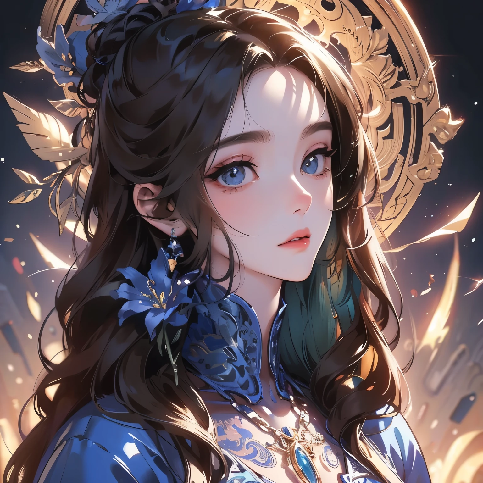 close, blue lady, intricate detail, ultra detail, incredible detail, full color, intricate detail, extremely detailed and intricate, super maxed, ultra detailed with rich colors. masterpiece, best quality, portrait, looking at viewer