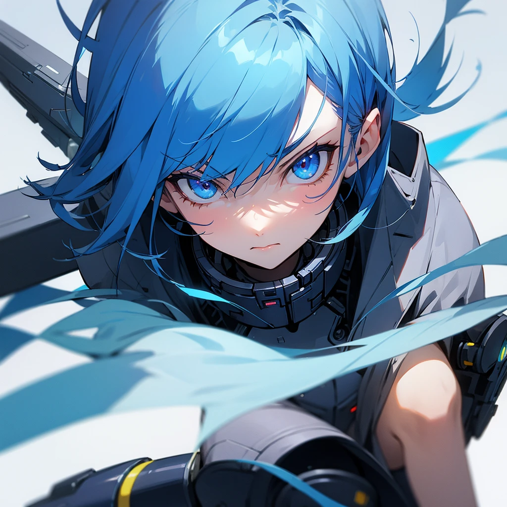 MYSTERY, intrigue, 1 girl with blue hair, glare, futuristic background
