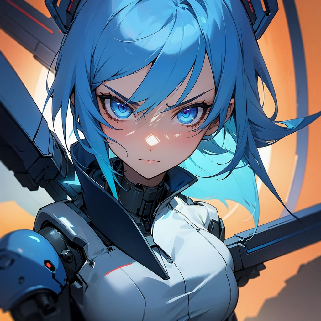 MYSTERY, intrigue, 1 girl with blue hair, glare, futuristic background