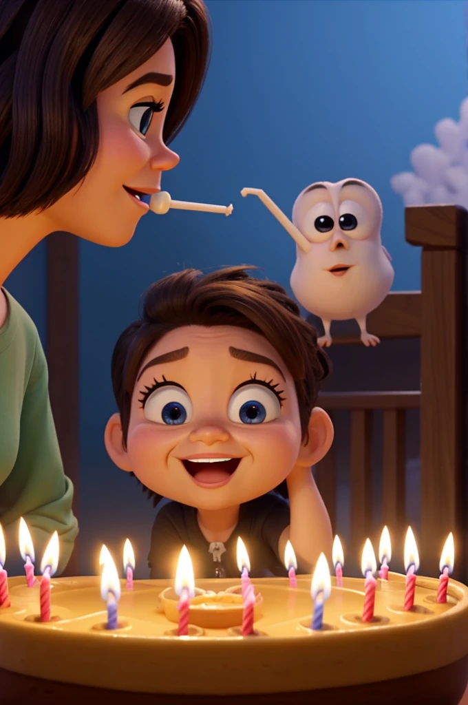  blowing out candles animated Pixar style