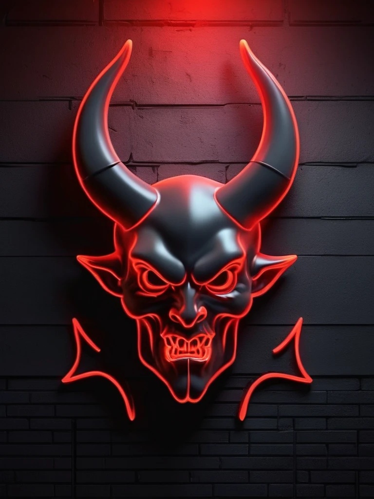white satanic background,, neon light, demon symbology style, Red color, black and dark gray, on smooth church wall