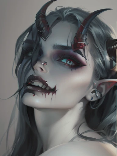 a drawing of a woman with horns on her head, vampire portrait, portrait of demon girl, portrait of a female demon, demon woman, digital sketch, digital painted, portrait demon half human, digital drawing, dnd portrait of a tiefling, demonic face, demon girl, scary portrait, speedpaint, evil woman, drawn with photoshop, #1 digital painting of all time