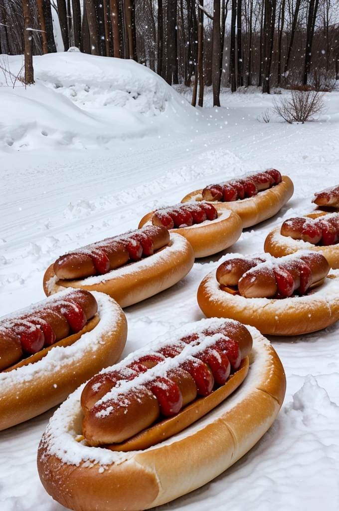 A snowstorm of hotdogs