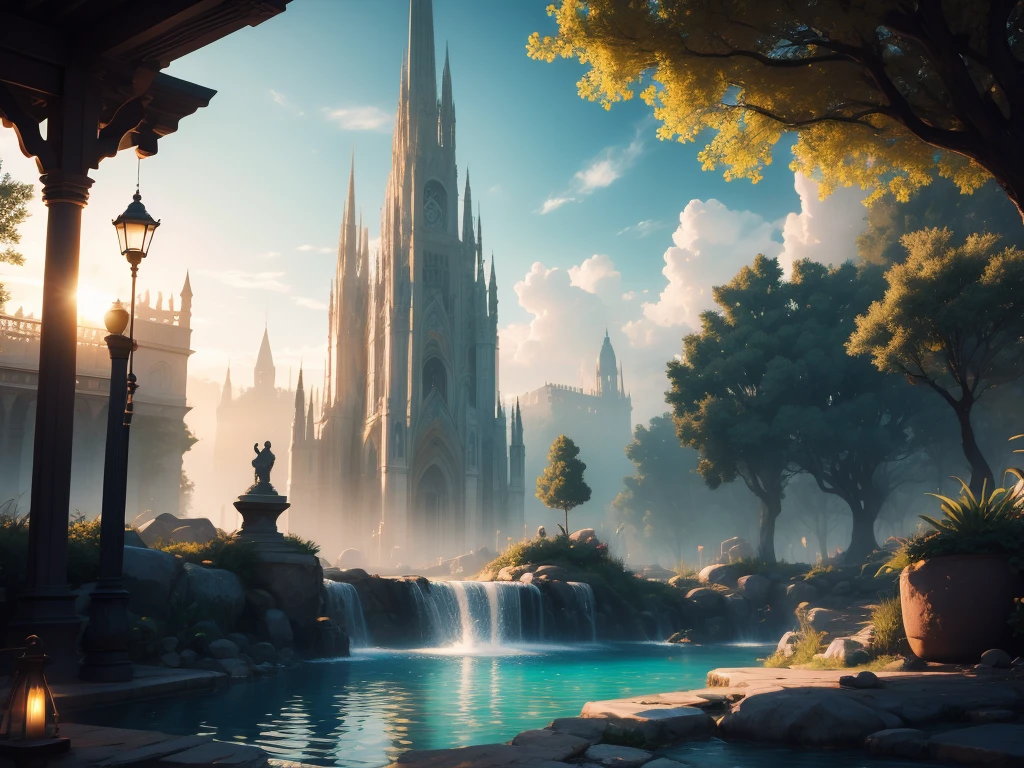 masterpiece, best quality, (colorful), volumatic light, ray tracing, bust shot ,extremely detailed, 8k wallpaper, Tree with water coming out in the middle of the fountain, 8K surrealism, 8K fantasy style, Octane Show, Artgem and Beeple masterpiece, 4K highly detailed digital art, 4K surrealism, 8K highly detailed concept art