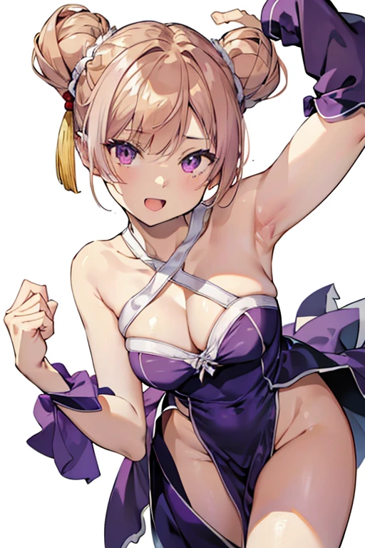 1 girl in, purple color hair、Purplish pink eyes that dreamers desire, (Blonde hair) , small stature, Colossal tits, Lori, (masutepiece:1.2, Best Quality), (finely detailed beautiful eye: 1.2), (beautifull detailed face), (Best Illumination, extremely delicate and beautiful), ((Cinematic Light)), Dramatic light, (Pale white background:1.5), Short bob hair(1:3)、Ultra Contrast、Braid a little around the ears, clavicle, White long dress、only has 5 fingers、、Her pussy is visible through the white thong、Wet pants、You can see inside your underwear、full of sweat、mocking look、diaper、nffsw,Arms crossed、grab the arm、Shoot from below、The angle is as seen from below.、Best Quality、Large breasts、muscular pussy、Pubic hair,high-level image quality、hightquality、8K,perfect hand、5 fingers、finger pin、Perfect Finger、T back、Naked、noise cut、bullet hand、Her hair color should have been a brighter purple.The skirt part is also carefully expressed..、Purple skirt、the skirt is floating in the wind、Dark purple panties、Pubic hair majority,A scene of make cooking Carbonara Pasta in the kitchen,(with sparkling eyes and a contagious smile),open mouth, Looking at Viewer,