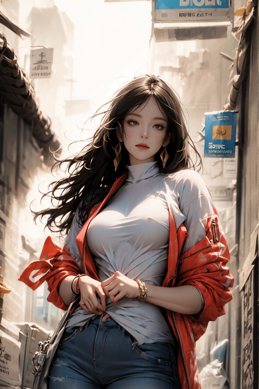 Rural landscape, girl wanders through the sleet, Sun rays, distant,{{ Perfect proportion of facial features.}},{{Masterpiece}}, {{{Best Quality}}},{{ultra detailed}}, {{illustration}},{{Masterpiece}},{{{Best Quality}}},{{ultra detailed}}, {{{illustration}}},Clear facial features,Beautiful scene,photorealism,realism,photorealistic,high detail,Hyper quality,high resolution,trend on Artstation,hyperrealism,High Definition,16k,unreal engine,octane rendering,Corona Render,tilt shift,bottom view,Rembrandt Lighting,