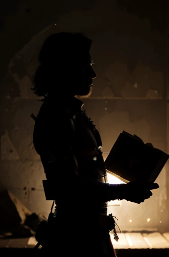 2 dimension silhouette picture of Balamati (an elite warrior from Sunda Empire) holding a book