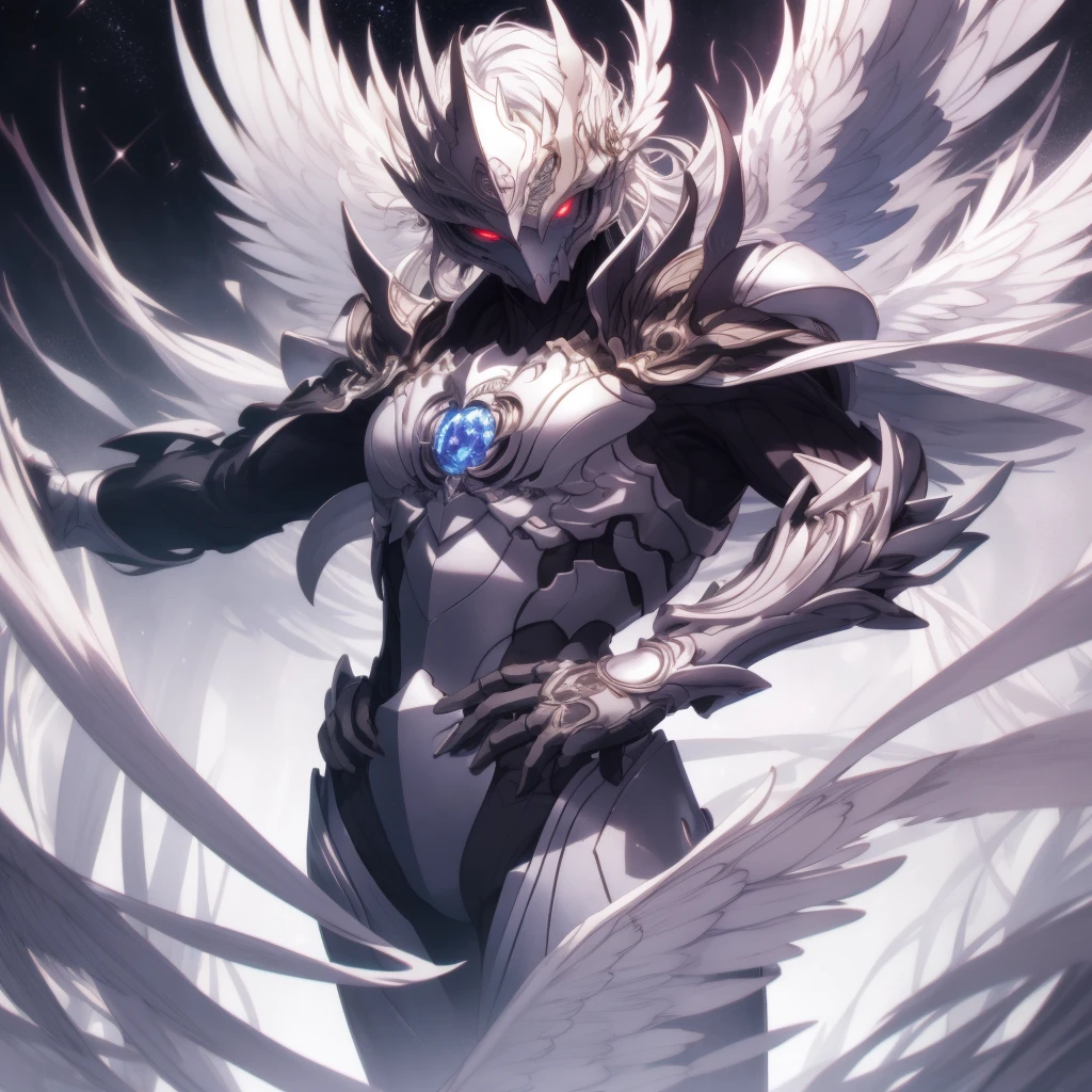 masutepiece, Highly detailed CG unified 8K wallpapers, 8K UHD, Digital SLR, High quality, clean, Best Illumination, God in white armor, one white winged, Glowing eyes, Cinematic, Ultra-high resolution, ultra high detailed, hight resolution, shadowverse style