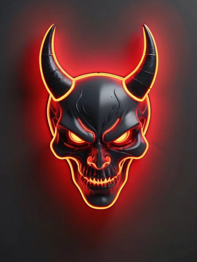 (white background studio wall), neon light, demonic symbology style, Red color, black and dark gray