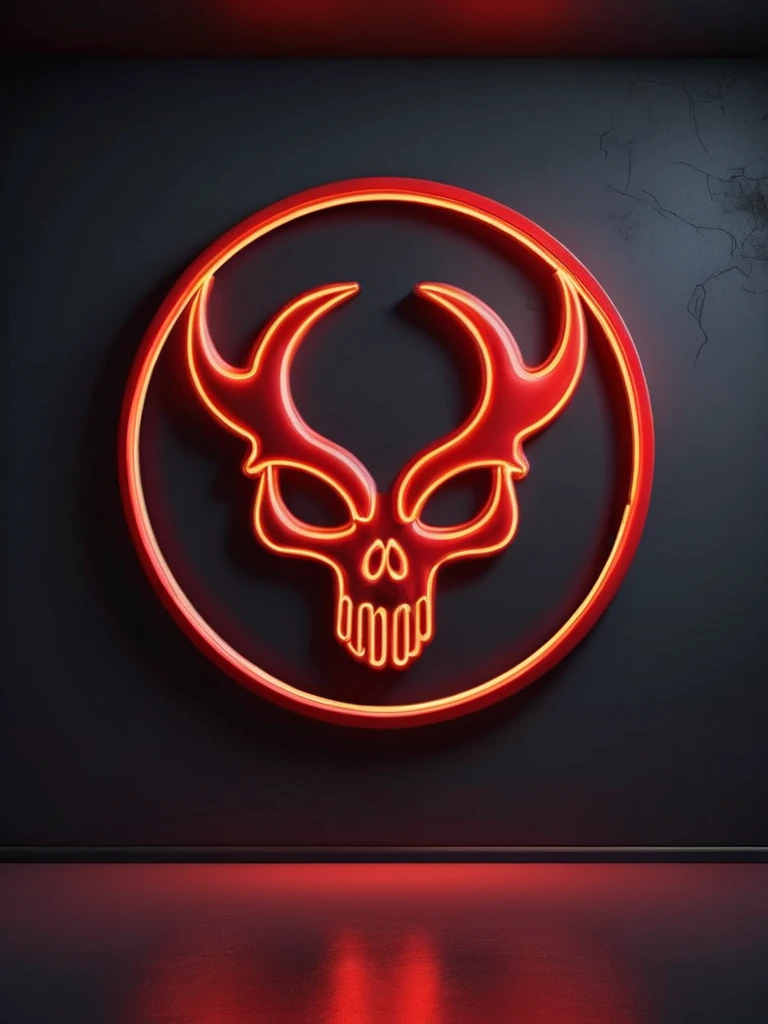 (white background studio wall), neon light, demonic symbology style, Red color, black and dark gray