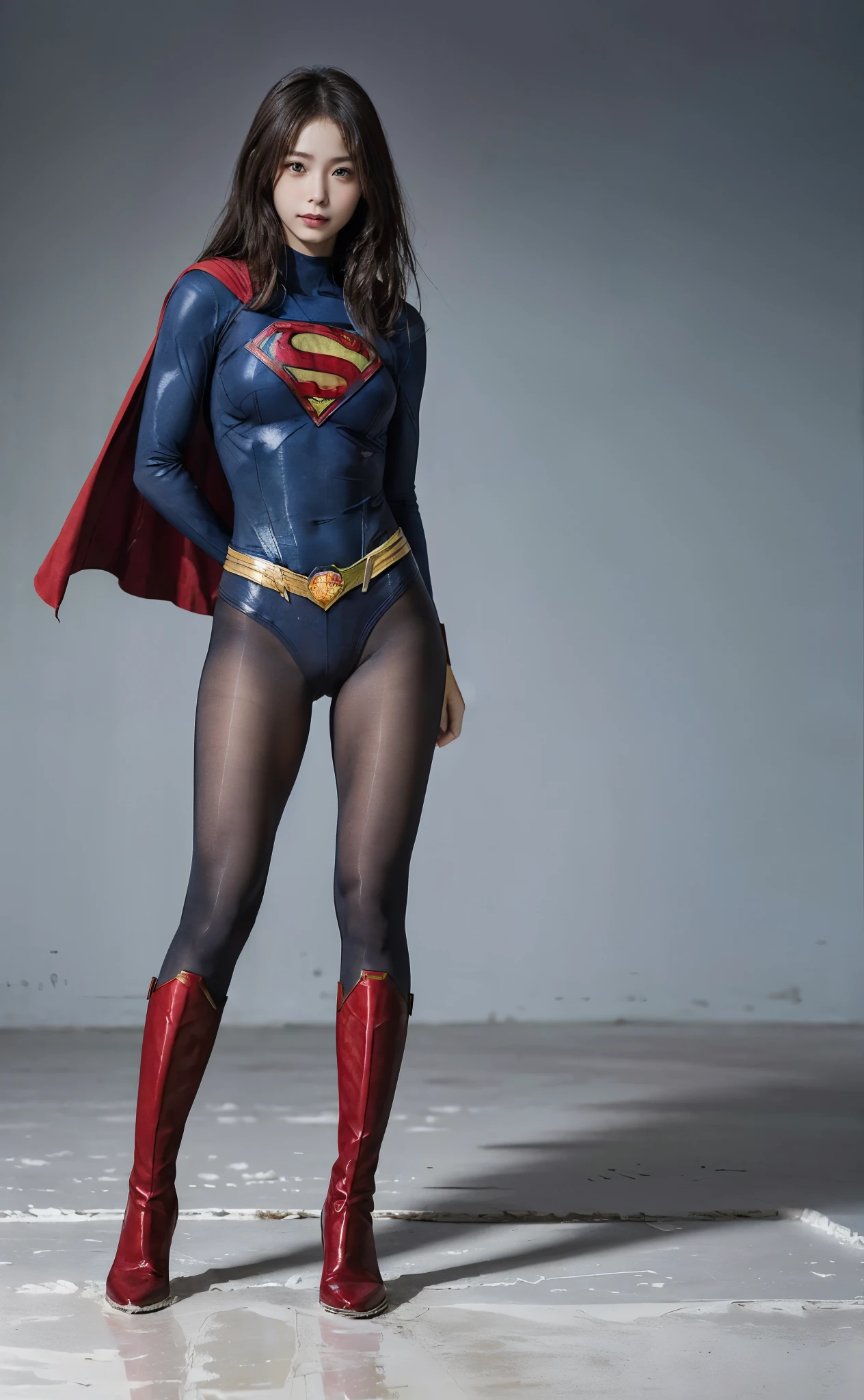 No background、(((Beautiful legs in black tights.)))、(((Legally express the beauty of your smile)))、((((Make the most of your original images)))、(((Body-hugging Supergirl costume)))、(((Supergirl Costume)))、(((Beautiful Hair)))、(((suffering)))、(((Please wear black tights....、Wear red boots)))、((Best image quality、8K))、((Highest quality、8K、masterpiece:1.3))、(((Preserve background )))、Sharp focus:1.2、Beautiful woman with perfect figure:1.4、Slim Abs:1.2、Wet body:1.5、Highly detailed face and skin texture、8K