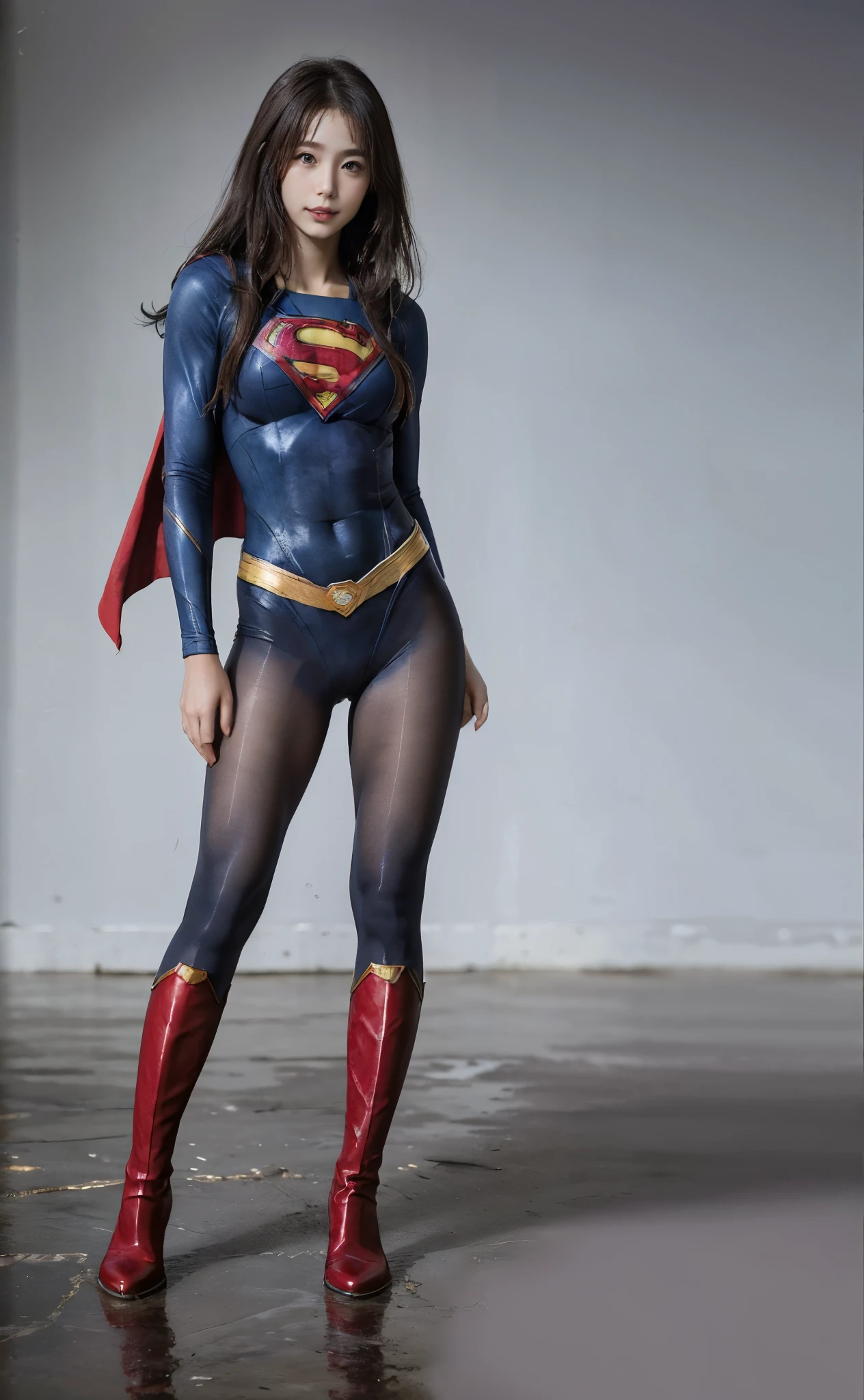 No background、(((Beautiful legs in black tights.)))、(((Legally express the beauty of your smile)))、((((Make the most of your original images)))、(((Body-hugging Supergirl costume)))、(((Supergirl Costume)))、(((Beautiful Hair)))、(((suffering)))、(((Please wear black tights....、Wear red boots)))、((Best image quality、8K))、((Highest quality、8K、masterpiece:1.3))、(((Preserve background )))、Sharp focus:1.2、Beautiful woman with perfect figure:1.4、Slim Abs:1.2、Wet body:1.5、Highly detailed face and skin texture、8K