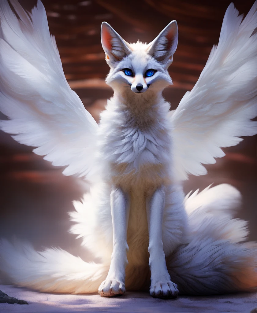 falvie 
asian_mythology east_asian_mythology mythology 
canid canine fox mammal will-o'-the-wisp 
2017 digital_media_(artwork) 
ambiguous_gender blue_eyes detailed_background feral fox_spirit fur kitsunebi multi_tail paws shrine sitting smile solo tail white_body white_fur, white angel wings, cute