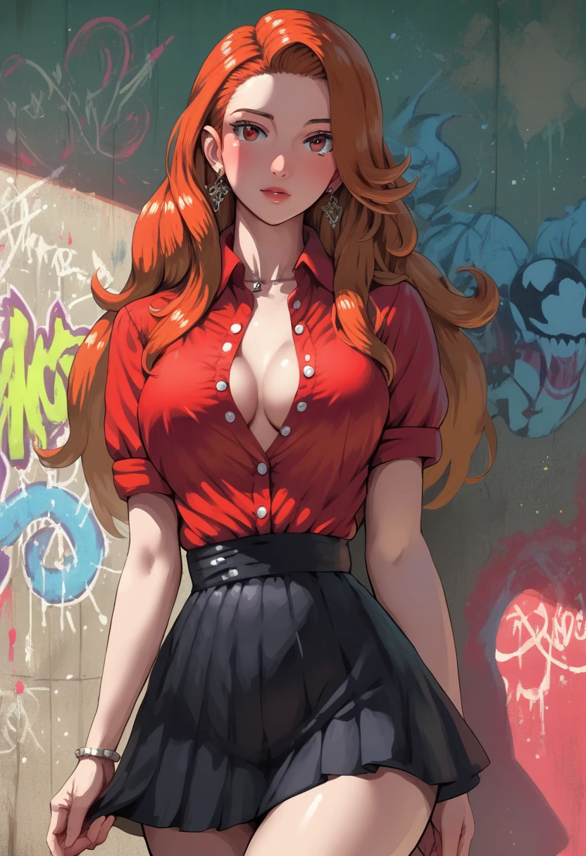 atmosfera chuva red Stunning painting featuring the very beautiful Avril Lavigne + venom sider big tits red all eye blue provocative pose, flirtatious expression, tattered unbuttoned shirt black red highly detailed tattered leather mini skirt, perfect anatomy, centered, near perfect, dynamic, highly detailed, artstation, concept art, soft and sharp focus, illustration, art by Carne Griffiths and Wadim Kashin, graffiti airbrush techniques, high definition accent lighting, contrasted with vivid paint colors, cinematic, photorealistic, by Boris Vallejo, atmosphere extra space, digital rendering, digital painting, beep, Noah Bradley, Cyril Roland, Ross Tran, trending on artstation