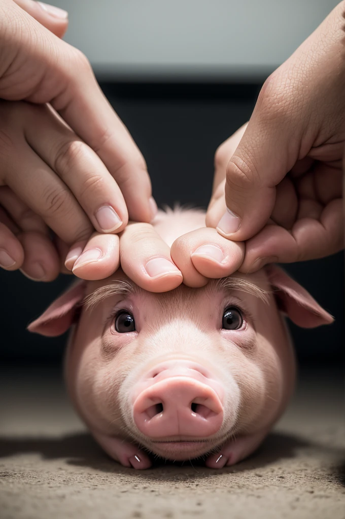 creates the image of a pig and a man facing each other 
