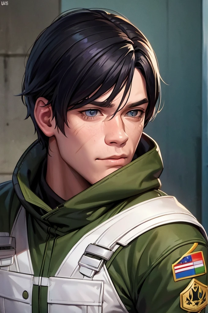 John cena, 1male,black hair,graffity background, realistic anime style , portrait, Potrait , (detailed), us army winter clothes