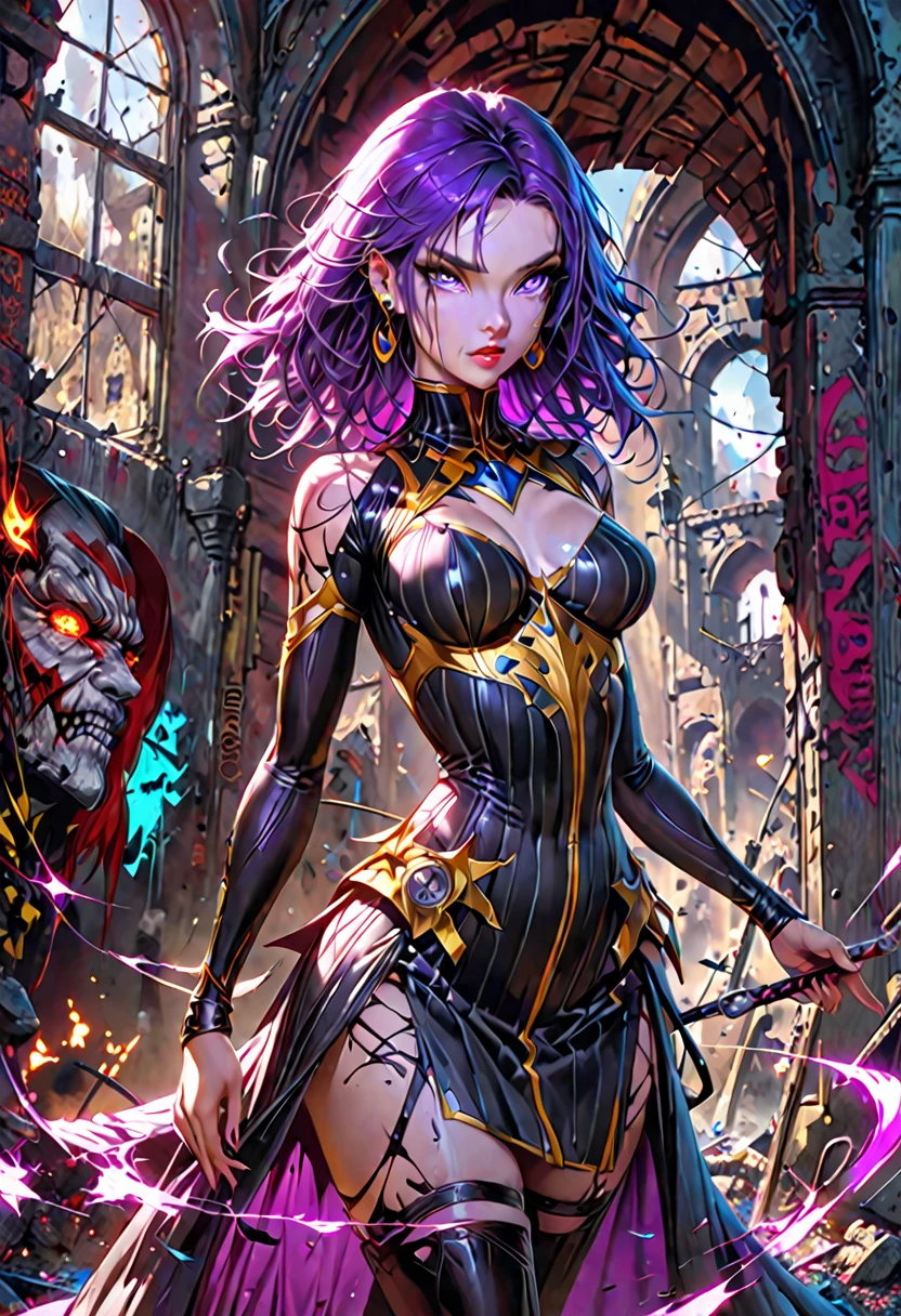 demon terror all local Hyper-realistic digital painting of the natural beauty of Iori nami + Alita anjo de combate sexy poder fenix yellow blue eye vestido curto preto e rosa sexy with piercing eyes, reflections in the big purple red eye pupils, highly detailed, dynamic and perfect composition, in grunge graffiti style using the airbrush techniques of Wadim Kashin, combining the gentle artistry of Jose Royo, Boris Vallejo, Julie Bell, Carne Griffiths and Brian Froud, precise anatomy, with centered symmetrical composition, surreal and fantastical setting, sharp focus, illustration, accent lighting, contrasting vivid paint colors, artstation trend