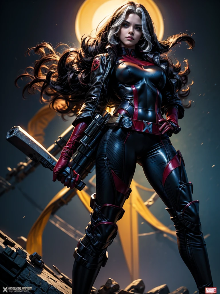 Halle Berry、masterpiece、High quality 4K、villain (X-Men)、Gothic Girl、Sculpted Body Gothic Makeup、Black jacket、Red and blue 、masterpiece、Highest quality、Cowboy Shots、One personの女の子、One person、Technology Military 、fringe