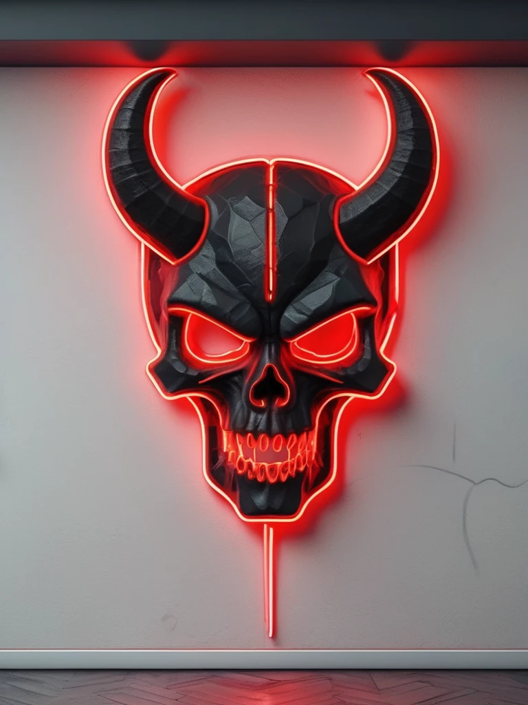 (plain white background), neon lights symbols drawn on the wall, Red color, black and dark gray, demonic environment