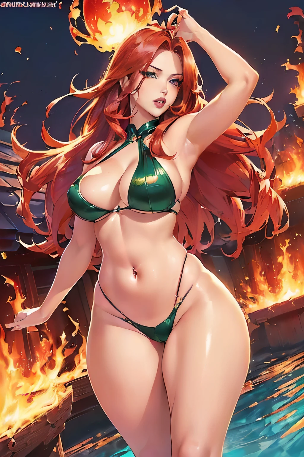 Vivid and captivating Anime Style: A Sexy Redhead Girl
(Stunning Red Hair, Radiant complexion, Enchanting eyes, Alluring expression, Curvaceous figure, Attractive body, Breathtaking figure, Alluring looks: 1.5)
(Vibrant colors, Realistic, Hyper Realistic: 1.5)
(Glowing hair, Flaming red hair, Emerald eyes: 1.5)
(Sexy pose, Glamorous, Sensual: 1.5)
(Glossy skin, Glowing lips, Flawless complexion: 1.5)
(Anime-