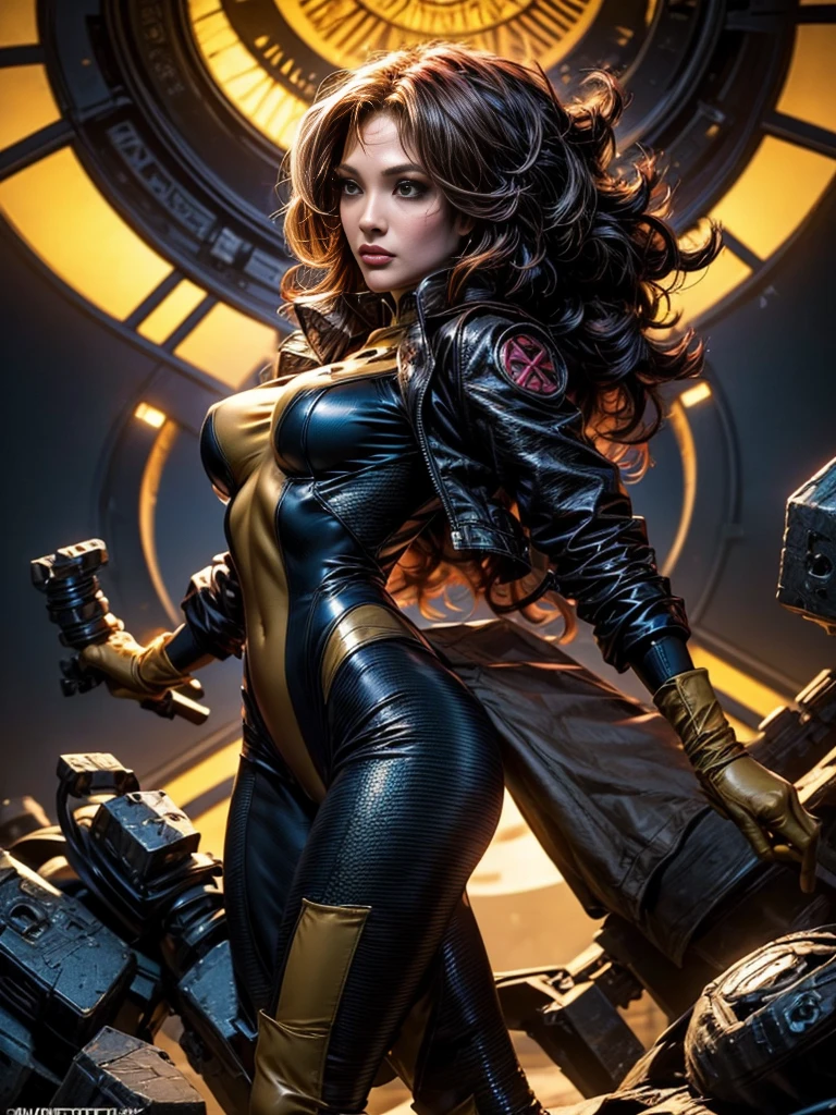 Jennifer Lopez、masterpiece、High quality 4K、villain (X-Men)、Gothic Girl、Sculpted Body Gothic Makeup、Black jacket、Red and blue 、masterpiece、Highest quality、Cowboy Shots、One personの女の子、One person、Technology Military 、fringe