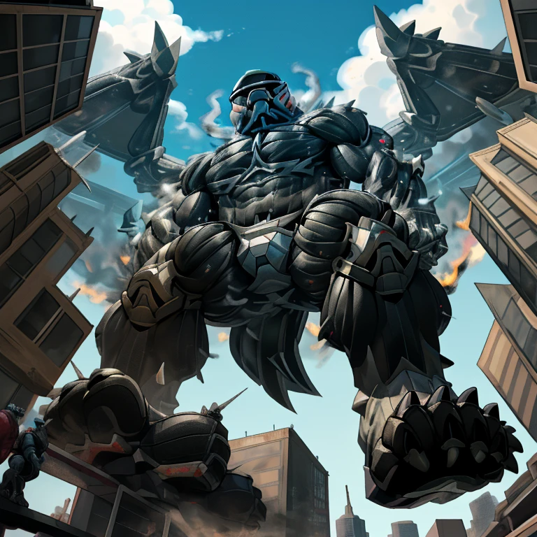 (masterpiece. official art. 8k. best quality. detailed full body. full body.)

(situation 1 : dominating demon lord dragon batzz. focus GIANT mechanical Muscular demon lord dragon batzz is trampling the CITY. Looking down. macro. stomp. Low-angle perspective. emphasizing the immense size. The perspective is from below, emphasizing the sheer majesty and power of the Giant. giant art. He is much bigger than a skyscraper. Giga Giants. micro CITY. looking down.)

(situation 2 :smoke and flames rising from the destruction in the city)

(Additional details 1: wearing a full-face helmet. high-tech bio-mecha armor. real texture material. whole body shines like metal. Wearing cyberpunk mecha. emphasizes the muscles. suit fully made of metal. intricate armor. Robotic suit. suit fully made of metal. cyborg. Powered exoskeleton with the same design as demon lord dragon batzz).

(Additional details 2: (Detailed head. Detailed Body. Detailed abs. gigantic muscles. HYPER MUSCLES. Gigachad Muscular. big muscle. pecs. triceps. traps. unusually developed muscular body. body full of huge muscles. showing off muscles. pectorales enormes. Exaggeratedly huge muscles. huge muscles. long legs.).

(Additional details 3: nj5furry, Spread wings. It has wings. White have big wings. The claws are sharp. Sharp teeth.5 toes.).

(Additional details 4: black color hyper penis. hyper black penis. big penis)

(Additional details 5 Spraying hyper cum up everywhere into the sky from his erect penis. wide spray of cum, covered in cum, cum splashing in front of camera, crowd of naked muscular male spectators, bukkake, City is under a thick later of cum.)