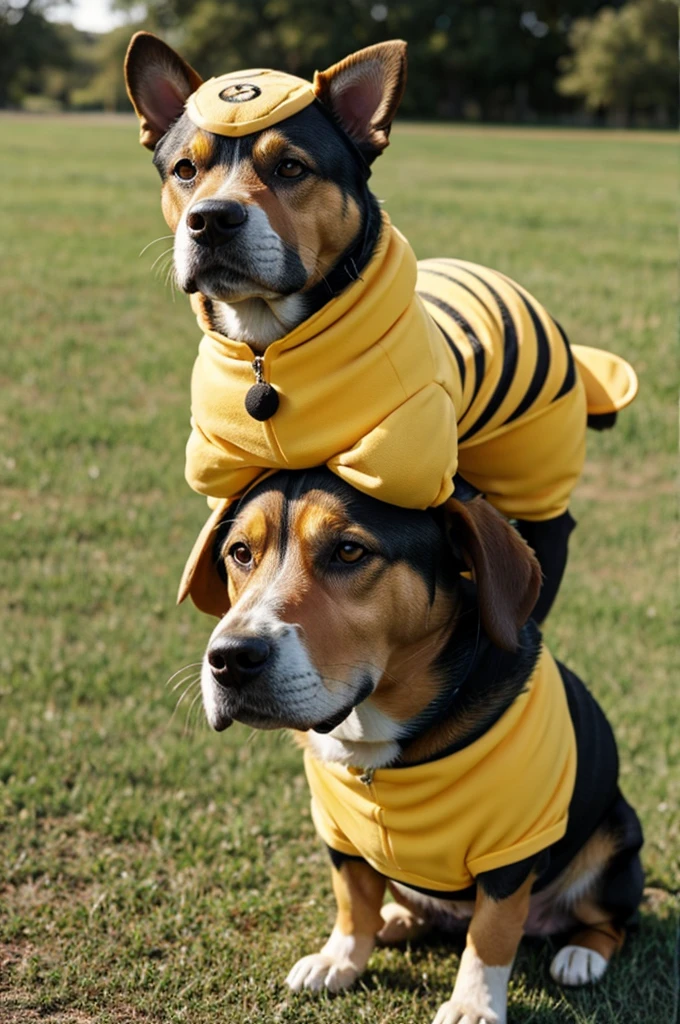 Dog in bee costume