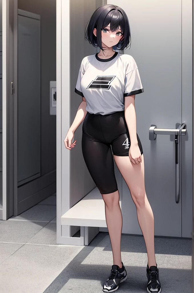 South korean movie actress :Football player , football team name : manchester united, 1girl, beautiful face, muscular slender body, hair color : gray white, hair style : very short hair Tapered With Fade And Textured Curls, 21 year old, anime style background , full body focus, well detailed, high resolution 8k, age:23, jersey t-shirt color : white & black , background : anime style news postor, full body focus, skin colour : brown,