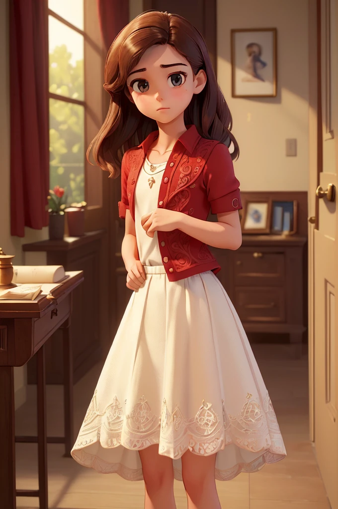 (A small chest:1.3),(Masterpiece, Best quality:1.4), (Beautiful, Aesthetic, Perfect, Delicate, Intricate:1.2),((Best quality)), ((Masterpiece)), (Detailed),(A high resolution:1.2), Classroom, An adult female, Red shirt, White skirt, sexy, sad face, placing her right hand on her pussy panties, big ass