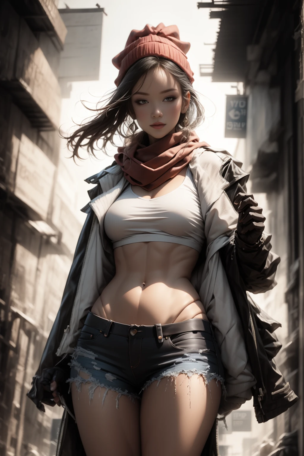 snowy rural landscape:1.3, girl wanders through the sleet dressed in a coat, wool cap, scarf, gloves on hands:1.3:1.3, Sun rays, distant,{{ Perfect proportion of facial features.}},{{Masterpiece}}, {{{Best Quality}}},{{ultra detailed}}, {{illustration}},{{Masterpiece}},{{{Best Quality}}},{{ultra detailed}}, {{{illustration}}},Clear facial features,Beautiful scene,photorealism,realism,photorealistic,high detail,Hyper quality,high resolution,trend on Artstation,hyperrealism,High Definition,16k,unreal engine,octane rendering,Corona Render,tilt shift,bottom view,Rembrandt Lighting,