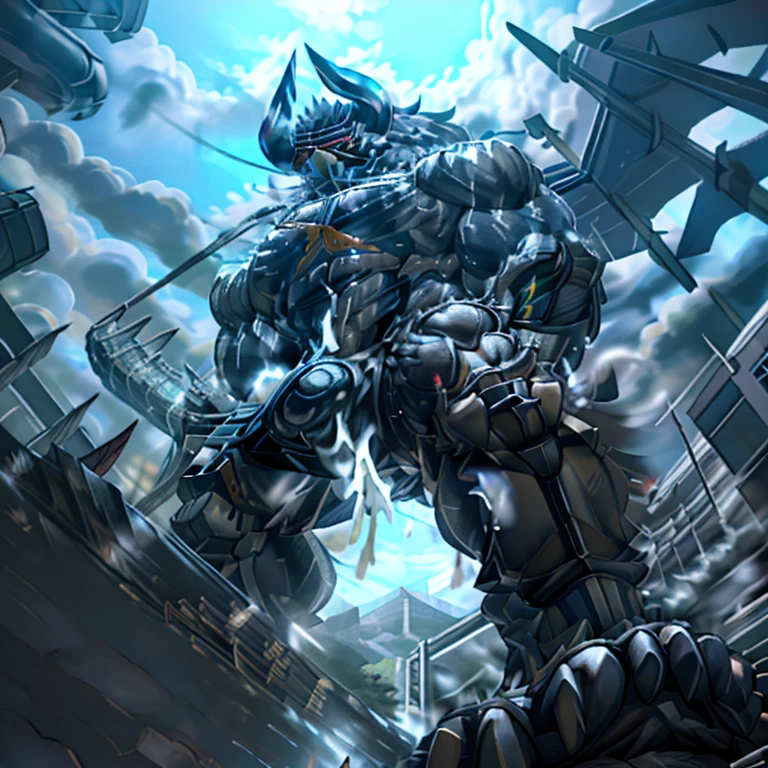 (masterpiece. official art. 8k. best quality. detailed full body. full body.)

(situation 1 : dominating demon lord dragon batzz. focus GIANT mechanical Muscular demon lord dragon batzz is trampling the CITY. Looking down. macro. stomp. Low-angle perspective. emphasizing the immense size. The perspective is from below, emphasizing the sheer majesty and power of the Giant. giant art. He is much bigger than a skyscraper. Giga Giants. micro CITY. looking down.)

(situation 2 :smoke and flames rising from the destruction in the city)

(Additional details 1: wearing a full-face helmet. high-tech bio-mecha armor. real texture material. whole body shines like metal. Wearing cyberpunk mecha. emphasizes the muscles. suit fully made of metal. intricate armor. Robotic suit. suit fully made of metal. cyborg. Powered exoskeleton with the same design as demon lord dragon batzz).

(Additional details 2: (Detailed head. Detailed Body. Detailed abs. gigantic muscles. HYPER MUSCLES. Gigachad Muscular. big muscle. pecs. triceps. traps. unusually developed muscular body. body full of huge muscles. showing off muscles. pectorales enormes. Exaggeratedly huge muscles. huge muscles. long legs.).

(Additional details 3: nj5furry, Spread wings. It has wings. White have big wings. The claws are sharp. Sharp teeth.5 toes.).

(Additional details 4: black color hyper penis. hyper black penis. big penis)

(Additional details 5 Spraying hyper cum up everywhere into the sky from his erect penis. wide spray of cum, covered in cum, cum splashing in front of camera, crowd of naked muscular male spectators, bukkake, City is under a thick later of cum.)