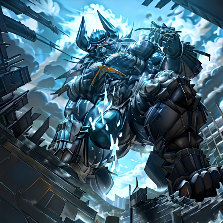 (masterpiece. official art. 8k. best quality. detailed full body. full body.)

(situation 1 : dominating demon lord dragon batzz. focus GIANT mechanical Muscular demon lord dragon batzz is trampling the CITY. Looking down. macro. stomp. Low-angle perspective. emphasizing the immense size. The perspective is from below, emphasizing the sheer majesty and power of the Giant. giant art. He is much bigger than a skyscraper. Giga Giants. micro CITY. looking down.)

(situation 2 :smoke and flames rising from the destruction in the city)

(Additional details 1: wearing a full-face helmet. high-tech bio-mecha armor. real texture material. whole body shines like metal. Wearing cyberpunk mecha. emphasizes the muscles. suit fully made of metal. intricate armor. Robotic suit. suit fully made of metal. cyborg. Powered exoskeleton with the same design as demon lord dragon batzz).

(Additional details 2: (Detailed head. Detailed Body. Detailed abs. gigantic muscles. HYPER MUSCLES. Gigachad Muscular. big muscle. pecs. triceps. traps. unusually developed muscular body. body full of huge muscles. showing off muscles. pectorales enormes. Exaggeratedly huge muscles. huge muscles. long legs.).

(Additional details 3: nj5furry, Spread wings. It has wings. White have big wings. The claws are sharp. Sharp teeth.5 toes.).

(Additional details 4: black color hyper penis. hyper black penis. big penis)

(Additional details 5 Spraying hyper cum up everywhere into the sky from his erect penis. wide spray of cum, covered in cum, cum splashing in front of camera, crowd of naked muscular male spectators, bukkake, City is under a thick later of cum.)