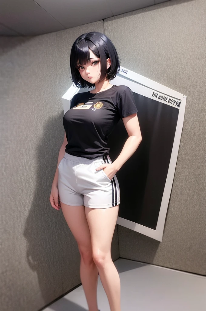 (Tabletop, Highest quality, Capture the cutest moment, Depth of written boundary, Ultra-detailed, Ultra-high resolution, C4D, Octadale, 3D Modeling, 8K, 16K, One Girl,Middle school students, small ,Black-haired,short hair,Straight Hair,Light brown eyes,White headband,Wearing black glasses,Cute face), See-through gym clothes、bloomers、Shabby room,knight,Moonlight, Recall,