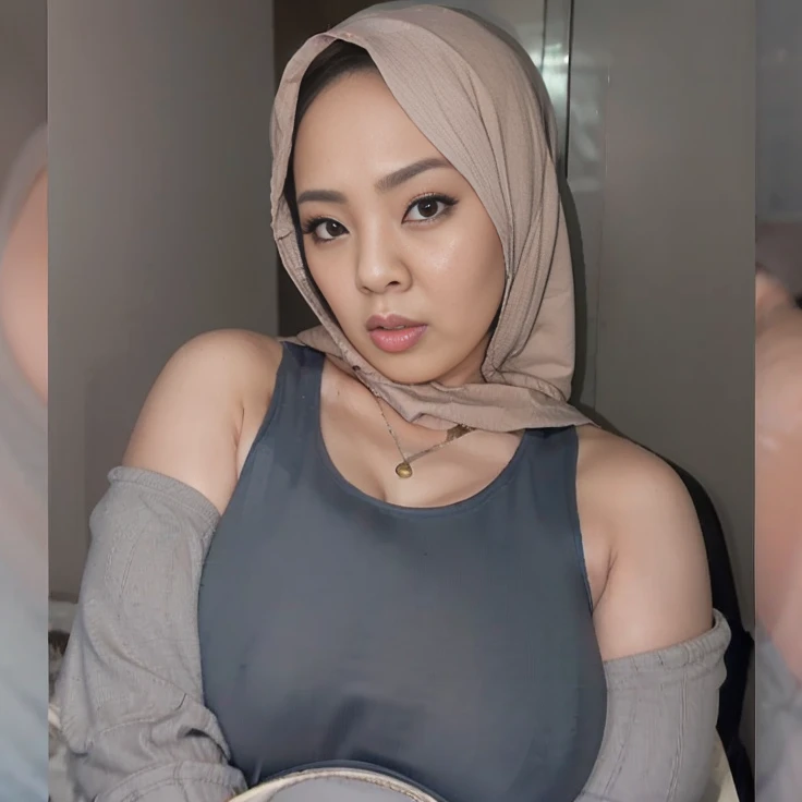 Indonesian woman, thick body, cold atmosphere , thick cheeks , full body , random pose, wavy short hair , thick hips, 40 years old , slightly fat arms , slightly fat belly , thick thighs pants