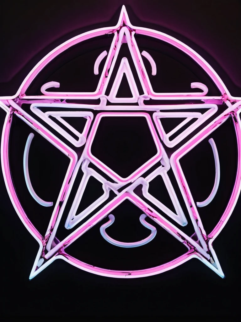 White, with neon lights inverted pentagram, hell