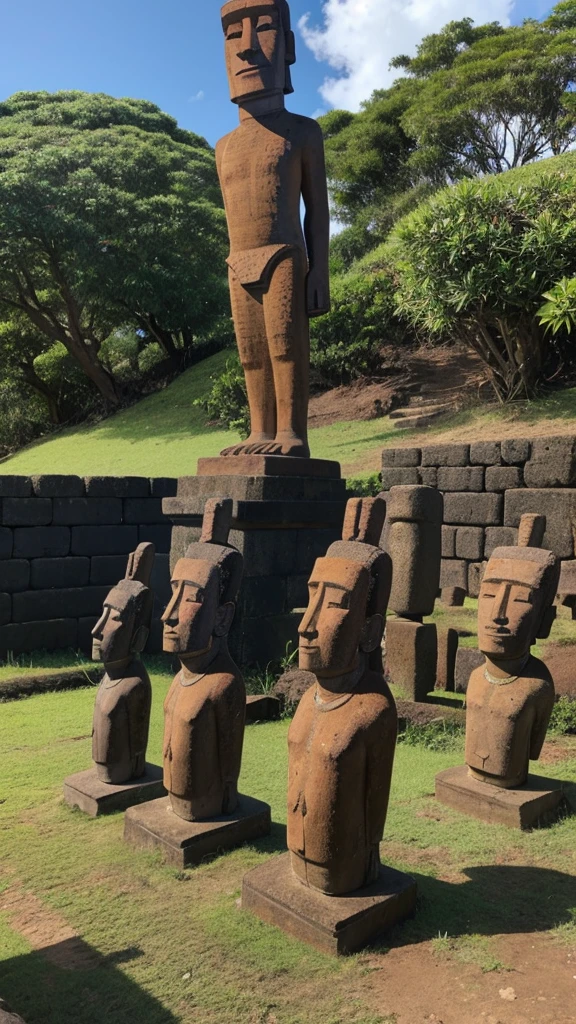 The 5 Moyai Statues of Easter Island Facing the top right