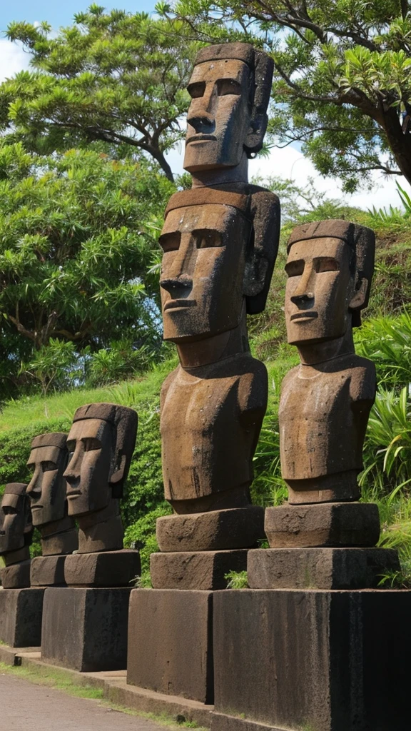The 5 Moyai Statues of Easter Island Facing the top right