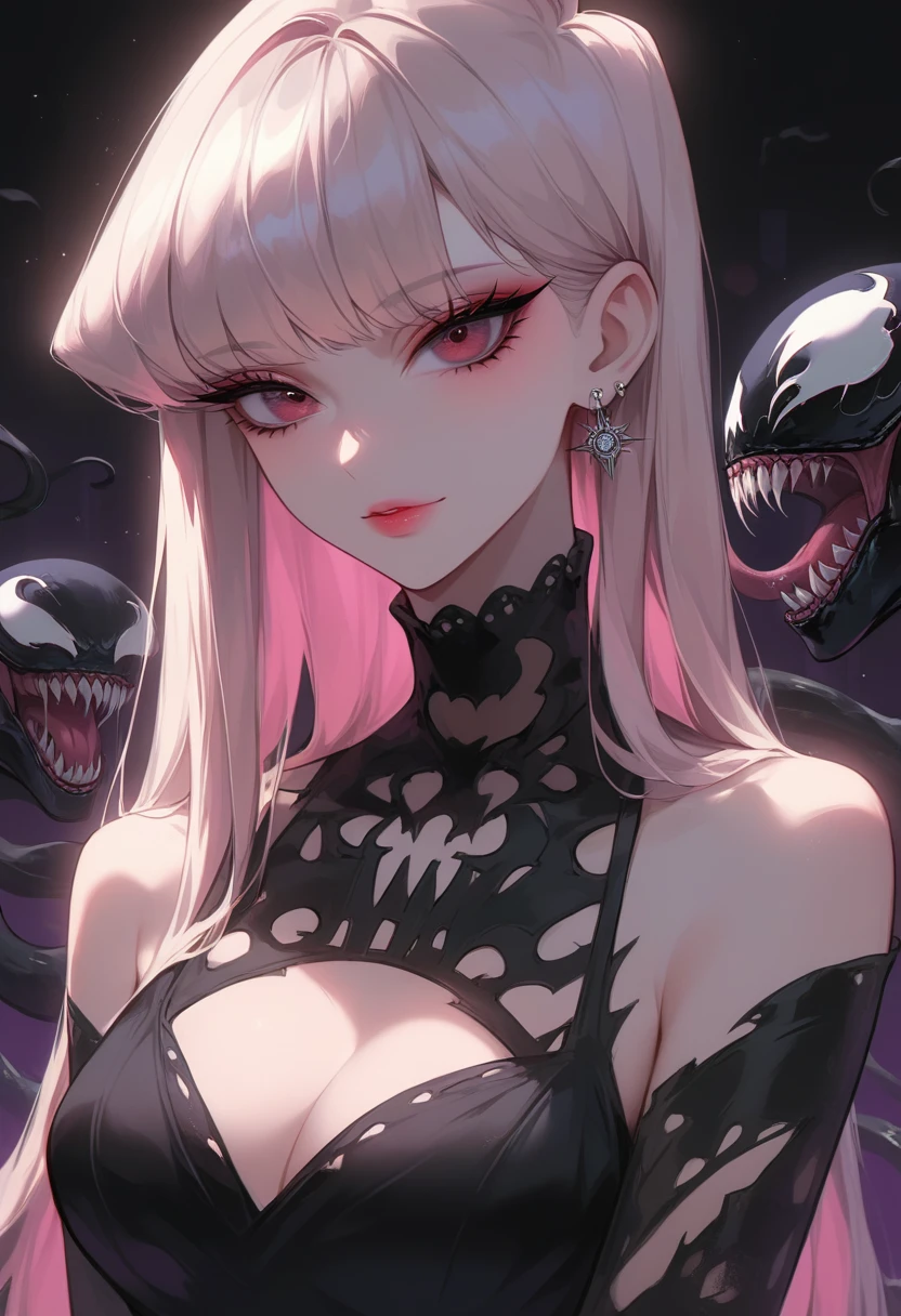 Chiaroscuro Created by
Tove Jansson, dream very beautiful & red eye Arlequina venom  finnish woman , hyperdetailed, punky brewster pin-up aesthetics, ultra fine, stunning details, best visual appeal, Komi, fantastical creature folklore influences, neon disco, Rijksmuseum quality, Nightwish symphonic metal band rockstar