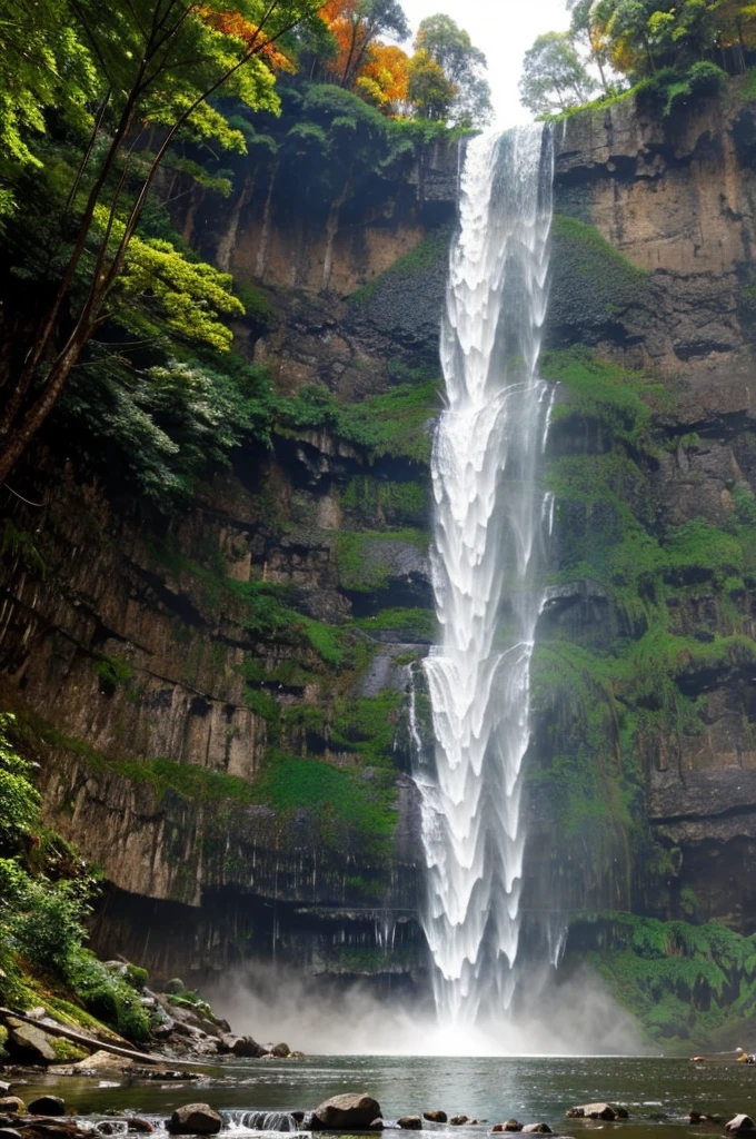 Monte(mountain) with 3Three falls(waterfallS) of water. The first fall(waterfall) of water it is shorter(girl) that the second fall(waterfall). The 2nd fall(waterfall) it is shorter(girl) that the 3rd fall(waterfall). In the shape of a step