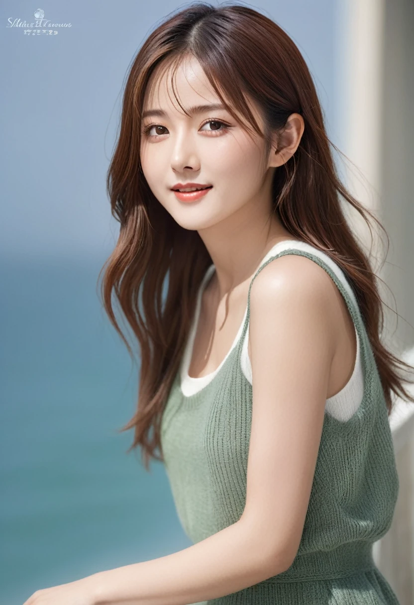 masterpiece, upper body shot profile, 18-year-old attractive 1girl、independent、Look forward、Light eye makeup、Brown Hair Color、Hair blowing in the wind、Quality of actress、Shiny, Ultra-realistic faces、smile、Watery eyes、look up、Soothing lighting effects、 Ultra-Realistic Capture、Very detailed、High resolution 16k human skin closeup, Skin texture must be natural、Must be so detailed that pores are visible、skin is healthy、Must be of knitwear tone、Use natural light and color、High quality photos taken by modeling agencies, Exclusive photographer、smile, natural makeup, completely nude, no bra, erect nipples, showing large sideboob of the huge breasts, glamorous body:1.3
