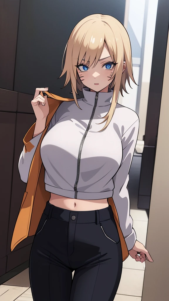 masterpiece, highest quality, (One girl, Braiding, Large Breasts,Blue hoodie, Are standing, View Audience,Dolphin Shorts,),Detailed Background、A person who writes in detail、Accurate human body、Knowledgeable person、Five correct answers、Mature Woman,artoriaLancer, braid,crown, turtleneck, ((Pussy juice)),((Slave Collar))