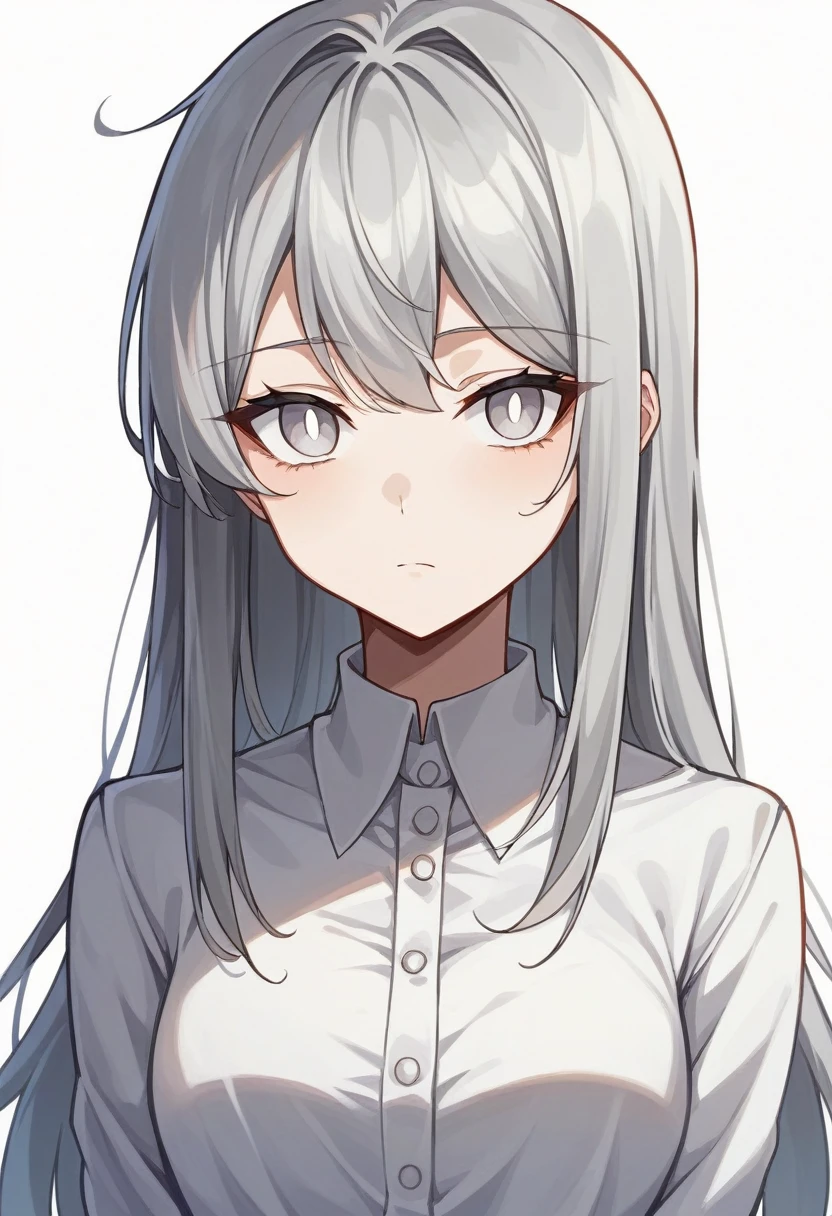 blank paper、Girl、Gray Hair、Long Hair、White eye color、All eyes are white、全体的に白いGirl、白いGirl、White background、白のGirl、White Room、blank paperのGirl、Emotionless、Expressionless