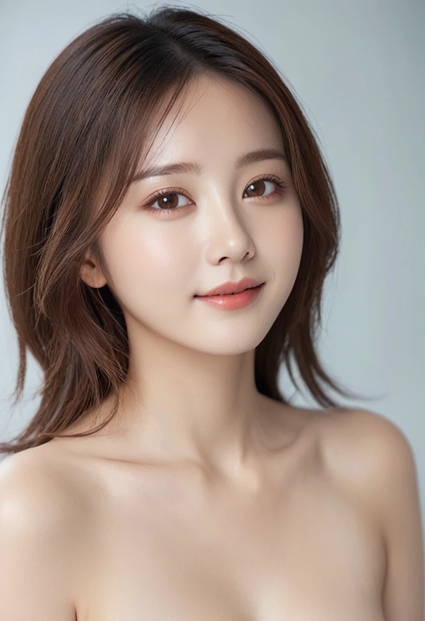 masterpiece, porn graph, upper body shot profile, 18-year-old attractive nudist、independent、Look forward、Light eye makeup、Brown Hair Color、Hair blowing in the wind、Quality of actress、Shiny, Ultra-realistic faces、smile、Watery eyes、look up、Soothing lighting effects、 Ultra-Realistic Capture、Very detailed、High resolution 16k human skin closeup, Skin texture must be natural、Must be so detailed that pores are visible、skin is healthy、Must be of knitwear tone、Use natural light and color、High quality photos taken by modeling agencies, Exclusive photographer、smile, natural makeup, completely nude, no bra, erect nipples, showing large sideboob of the huge breasts, glamorous body:1.3